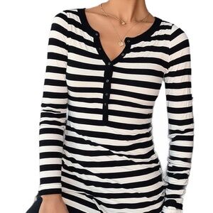 Jacob Black and White Striped Long Sleeve Tee